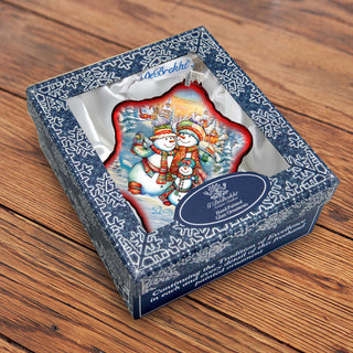 Cheerful Snowmen Snowflake Glass Ornament by G. Debrekht - Christmas Santa Snowman Decor - 754-046