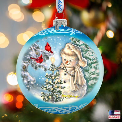 Glowing Snowman Lg Glass Ornament in Blue by Gelsinger - Christmas Decor - 73926B-DG