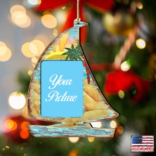 Sailboat Coastal Picture Frame Ornaments - Ornament for Photo - Coastal Holiday Decor - 8198524PF