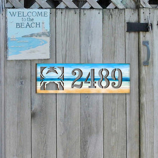 Beach House Numbers - Custom Coastal Door Number Sign - Crab Wooden Cottage Number Plaque - Nautical Home Address Sign MA989809