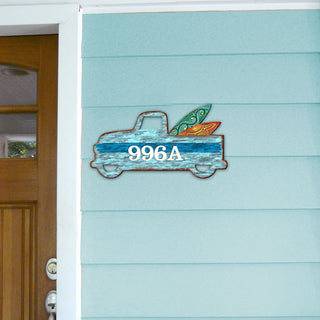 Surfer Truck Surfboards Personalized House Number Sign by G. Debrekht - Coastal Sea-Life Decor - Handcrafted Wooden Handcrafted Wooden Handcrafted Wooden Address Sign - MA8698554