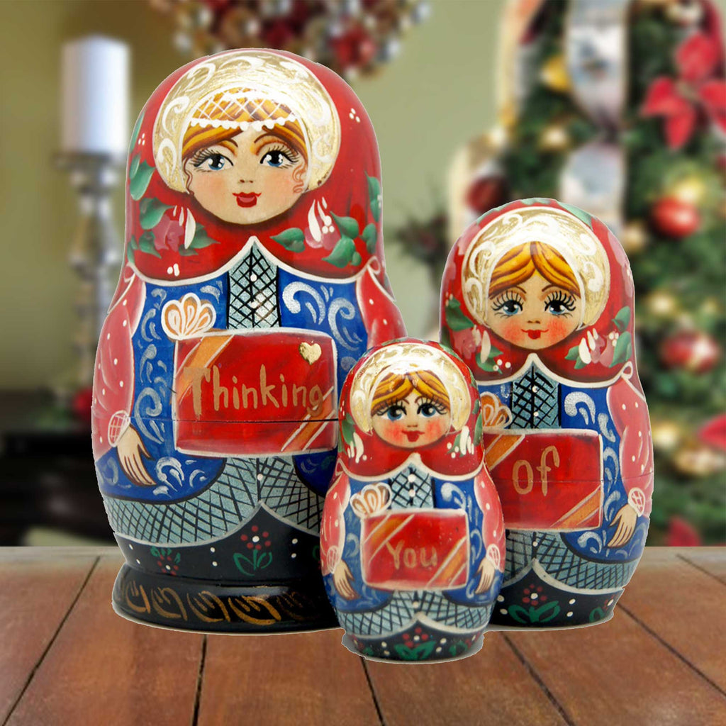Think of You Matreshka Nesting Hand-Painted Doll Set of 3 by G. DeBrekht - Love Family Kids Decor - 14702
