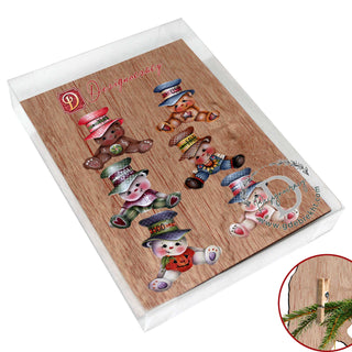 Big Hat Brigade Clip-On Eco Wood Decorative Ornaments Set of 6 by Jamie Mills-Price - Christmas Santa Snowman Decor - 8090046C-MP-S6