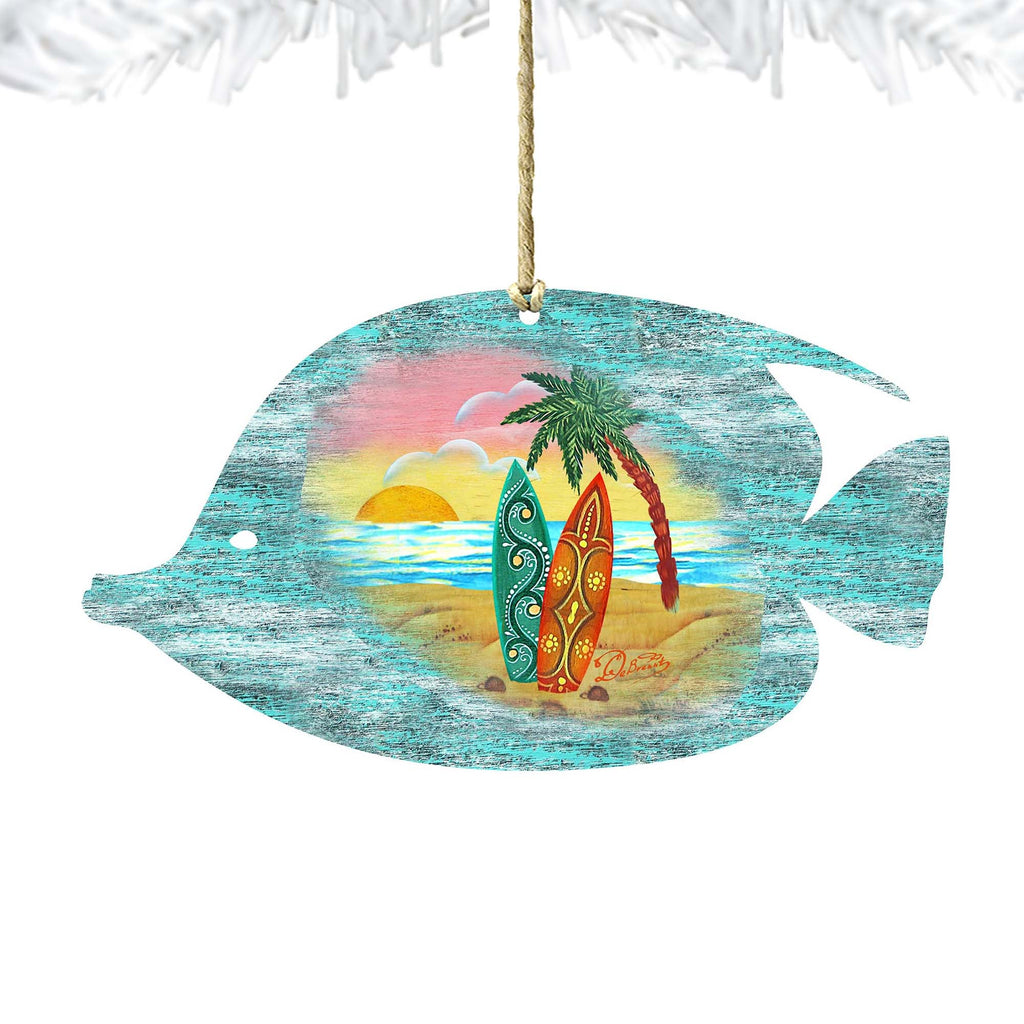 Rustic Tropical Fish Wooden Ornaments by G. DeBrekht - Coastal Holiday Decor - 8198527-2