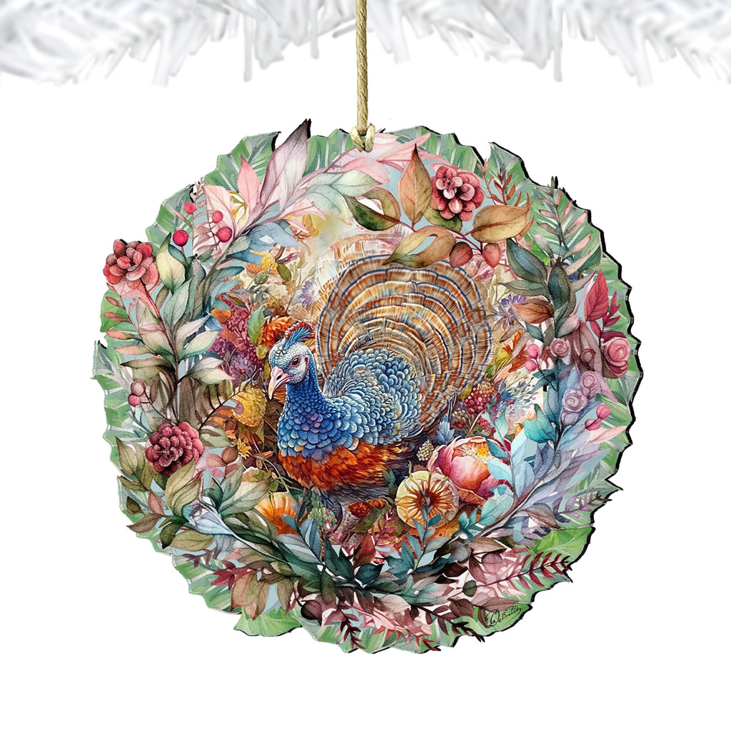 Thanksgiving Turkey Wreath Wooden Ornaments by G. Debrekht Thanksgiving Decor - 8611083