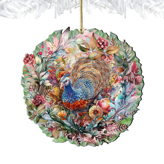 Thanksgiving Turkey Wreath Wooden Ornaments by G. Debrekht Thanksgiving Decor - 8611083
