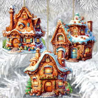 Fairy Tale Houses Wooden Ornaments Set of 3 by G. Debrekht - Christmas Decor - 8100191S3