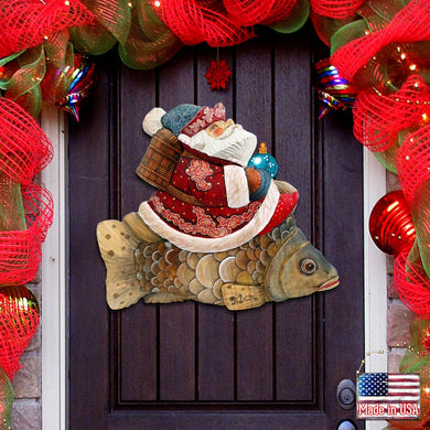 Golden Fish Santa Christmas Door Decor by G. DeBrekht - Christmas Santa Snowman Decor - 8121635H