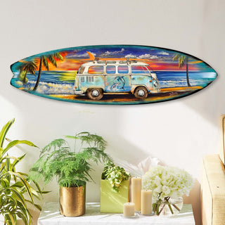 Surf Van at the Beach Surfboard Coastal Wall Art by G. DeBrekht - Coastal Holiday Decor - 8490120-2HS