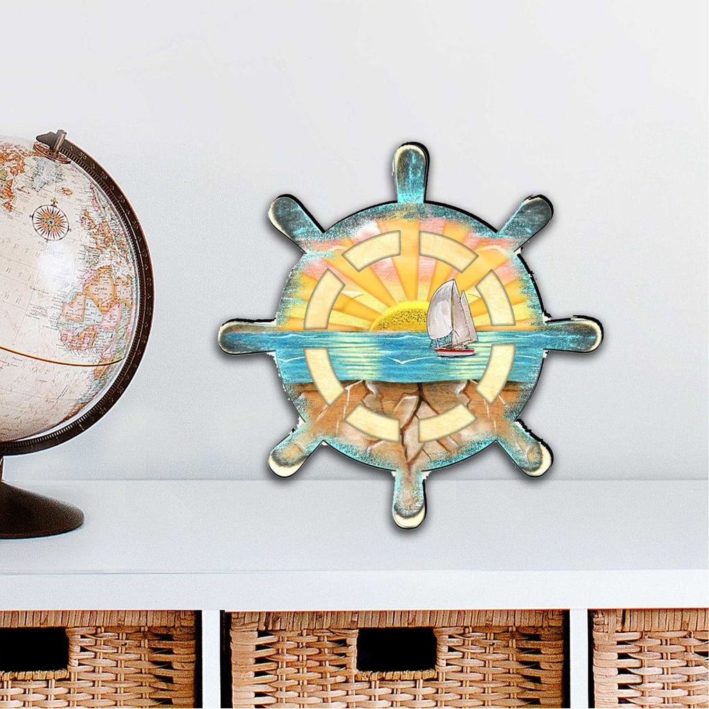 Captains Wheel Coastal Outdoor Decor Large Ornament by G. DeBrekht - Coastal Holiday Decor - 8198536M