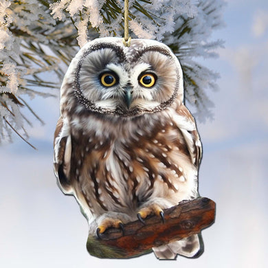 Alaskan Boreal Owl Wooden Ornaments by G.Debrekht - Wildlife Holiday Decor - 8710004-3