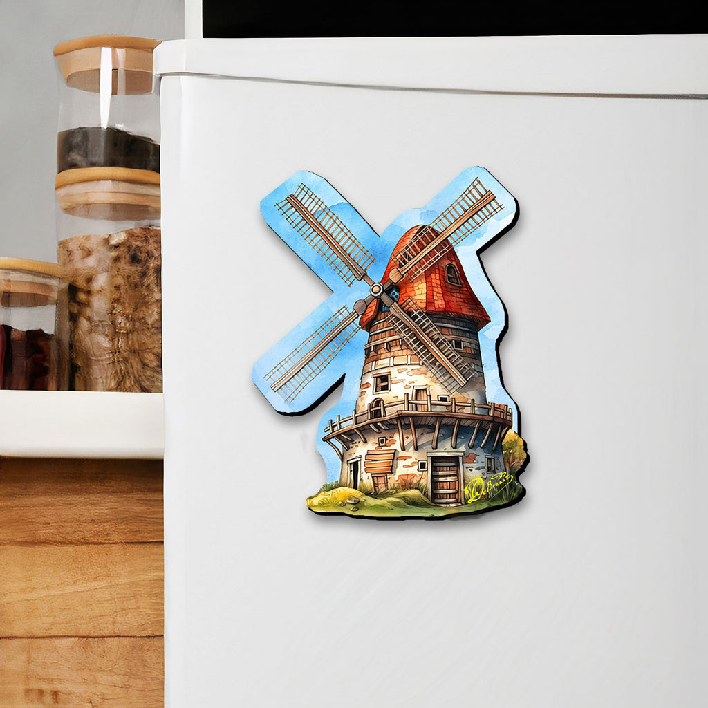 Windmills Decorative Eco Wood Magnets Set of 6 by G. Debrekht - Love Family Decor - 8090074G-S6