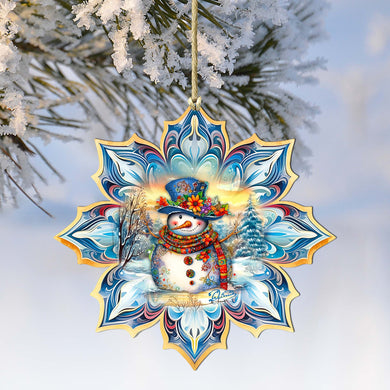 Snowman Blue Snowflake Wooden Ornaments by G. Debrekht - Christmas Santa Snowman Decor - 8688427