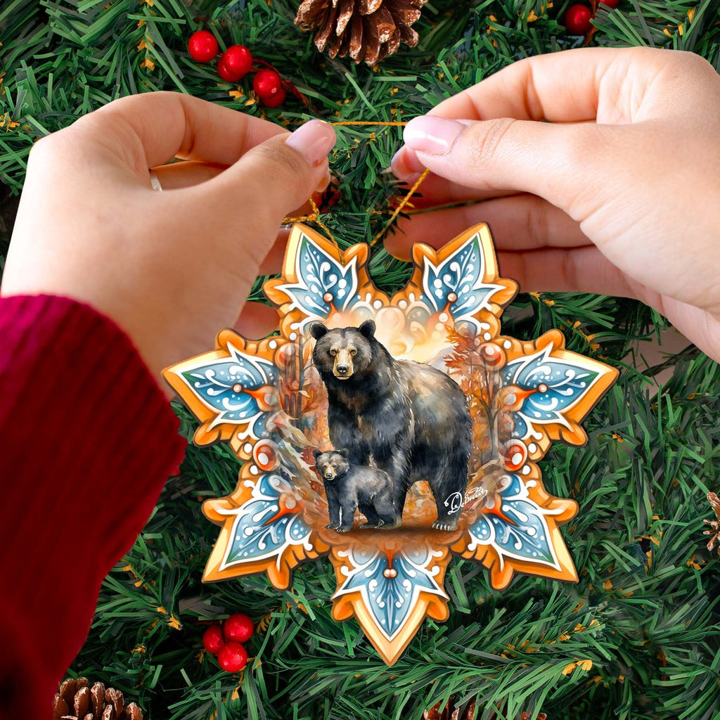 Black Bear Snowflake Wooden Ornaments by G. Debrekht - Nature Wildlife Decor - 8688407