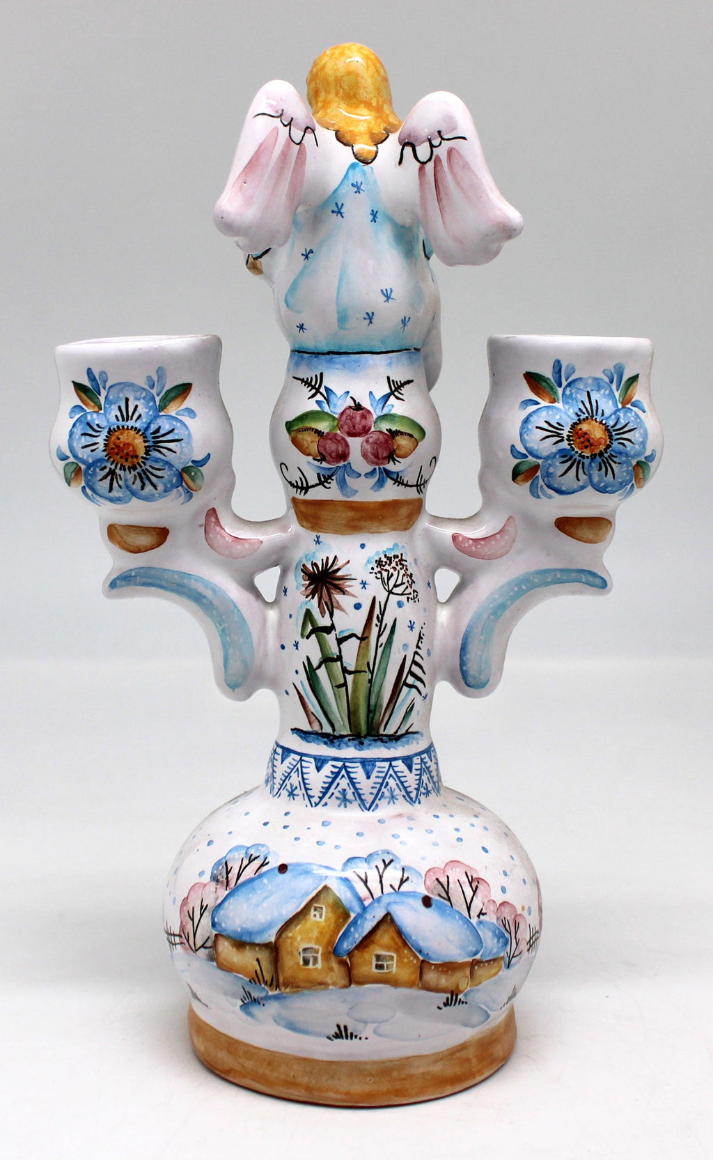 One-of-a-Kind Angel Candle Holder Unique Hand Painted Porcelain Holiday Decor 8.5