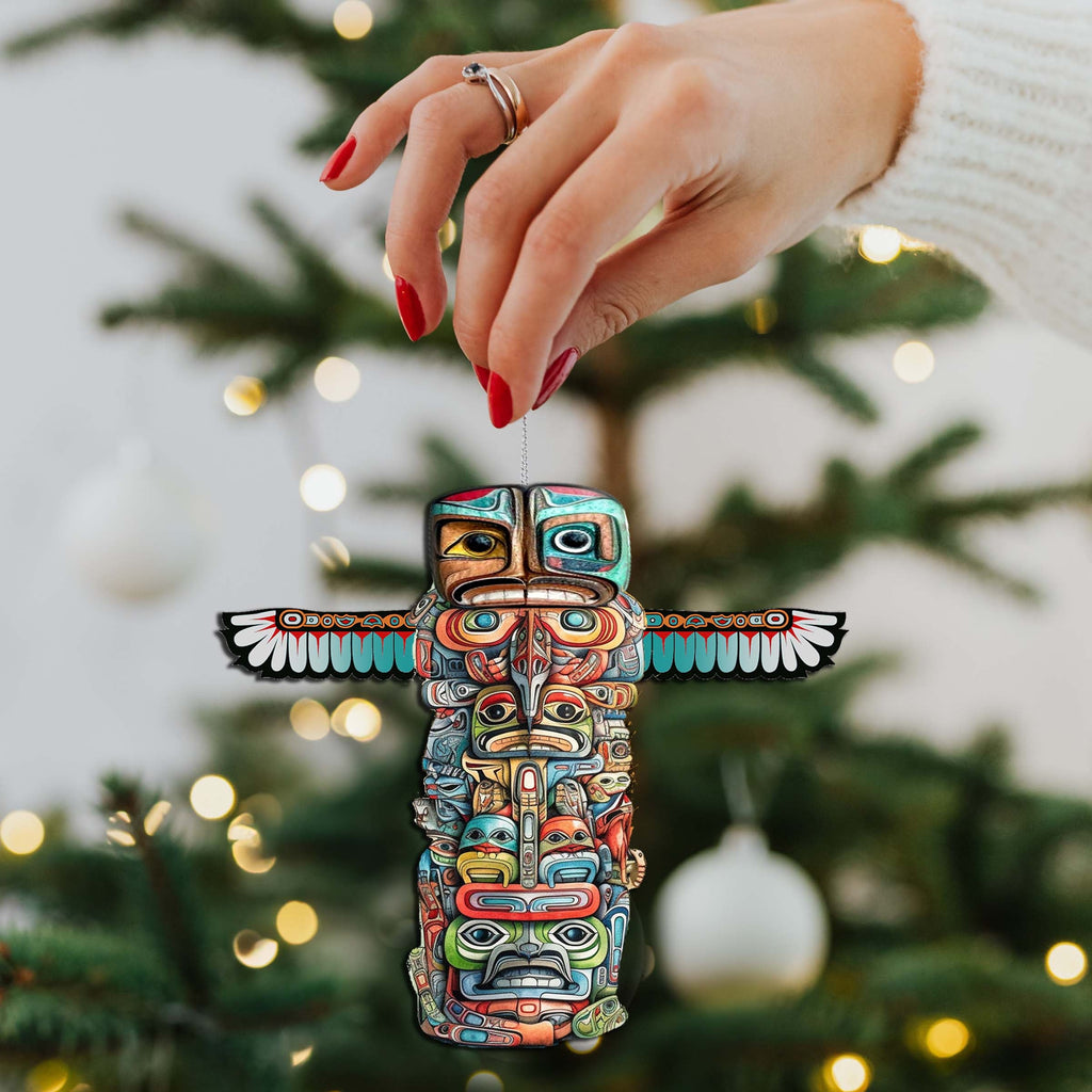 Alaskan Totem Pole Wooden Ornaments by G.Debrekht - Wildlife Holiday Decor - 8710117-1