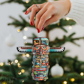 Alaskan Totem Pole Wooden Ornaments by G.Debrekht - Wildlife Holiday Decor - 8710117-1