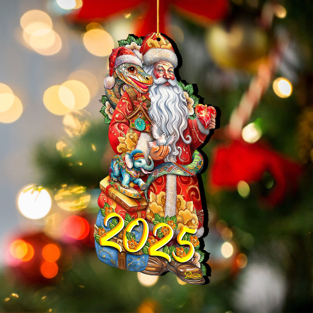 2025 Special Santa with Snake Dated Wooden Ornaments by G. Debrekht - Christmas Santa Snowman Decor - 8652754-25