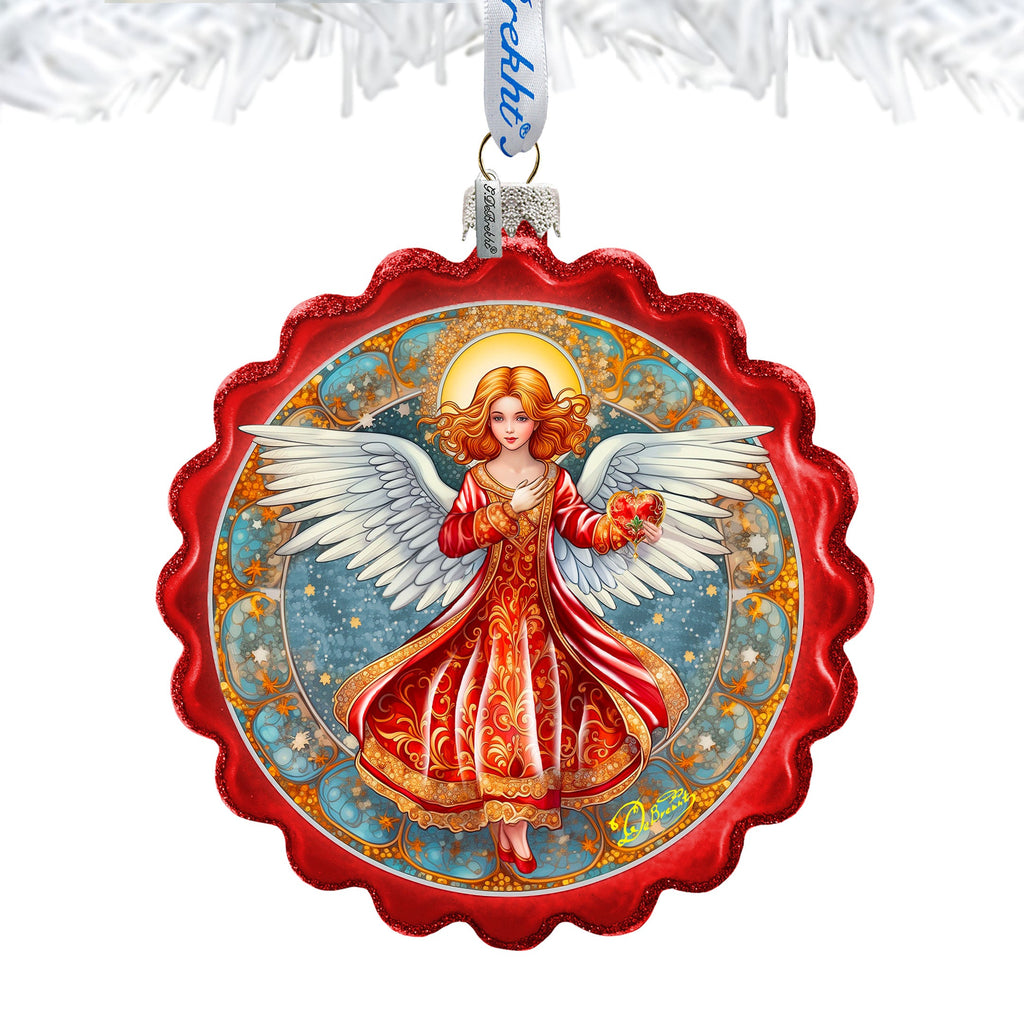 Angel with Love Wreath Glass Ornament by G. Debrekht - Nativity Holiday Decor - 759-062
