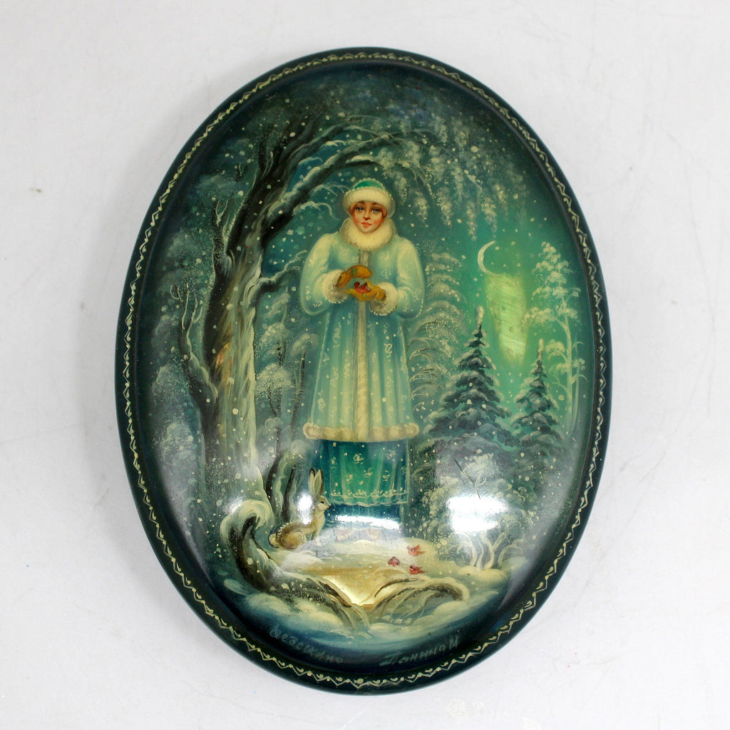 Handpainted One-of-a-Kind Papier Mache Lacquered Miniature Box 3.75 x 5 x 1 Unique Handmade Gift Collectible and Home Decoration