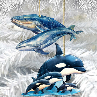 Alaskan Whale and Orca Eco Wood Ornaments Set of 2 by G. Debrekht - Wildlife Holiday Decor - 8091323S5
