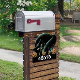 Black Cat Wooden Custom House Number Sign by Laura Seeley - Thanksgiving Halloween Decor - Handcrafted Wooden Address Sign - MA8512056-LS