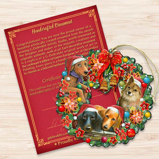 Christmas Friends Puppy Wreath Wooden Ornaments by G. DeBrekht - Pets Dog and Cats Decor - 8185307-6-SL
