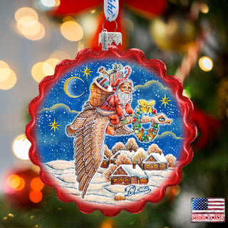 Santa on Goose Wreath Glass Ornament by G. DeBrekht - Christmas Santa Snowman Decor - 759-036