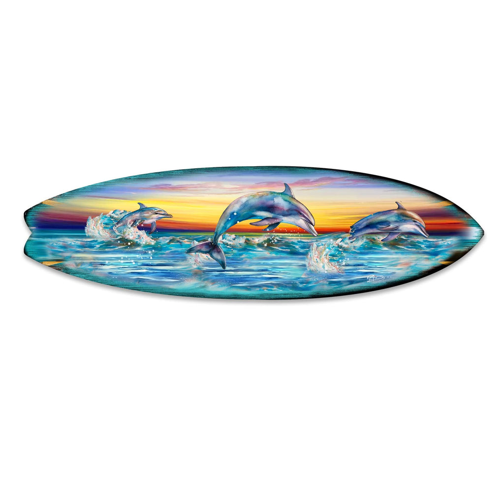 Dolphin's Dance Surfboard Coastal Wall Art by G. DeBrekht - Coastal Holiday Decor - 8490122HS