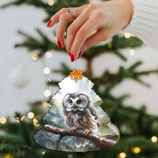 Alaskan Boreal Owl Tree Wooden Ornaments by G.Debrekht - Wildlife Holiday Decor - 870003