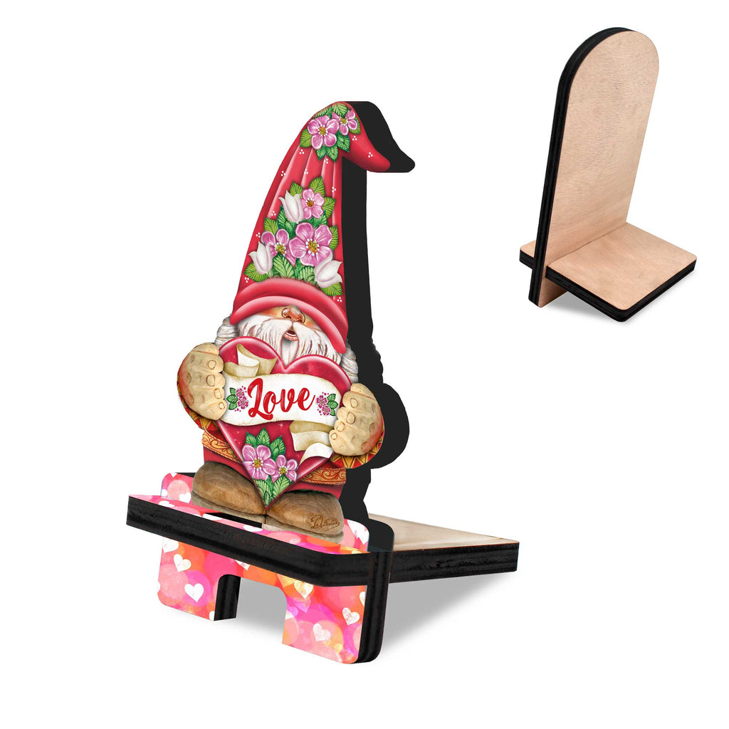 Love Gnome Cell Phone Stand Family Decor Wood Mobile Tablet Holder Charging Station Organizer - 892101C