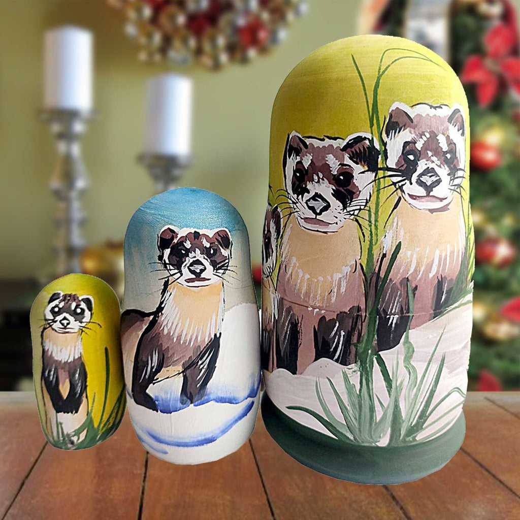 Raccoon Matreshka Nesting Hand-Painted Doll Set of 3 by G. DeBrekht - Wildlife Holiday Decor - 14777