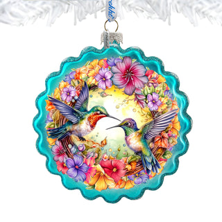 Hummingbirds Wreath Glass Ornament by G. Debrekht - Wildlife Holiday Decor - 759-061