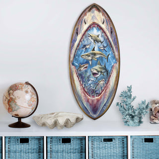 Shark Pull Coastal Surfboard Wall Art Handcrafted Ocean Decor by G. DeBrekht - Coastal Holiday Decor - 8490138HS