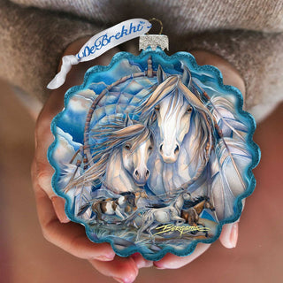 Mustangs Dream Catcher Journey Wreath Glass Ornament by J. Bergsma - Wildlife Holiday Decor - 759-637-JB