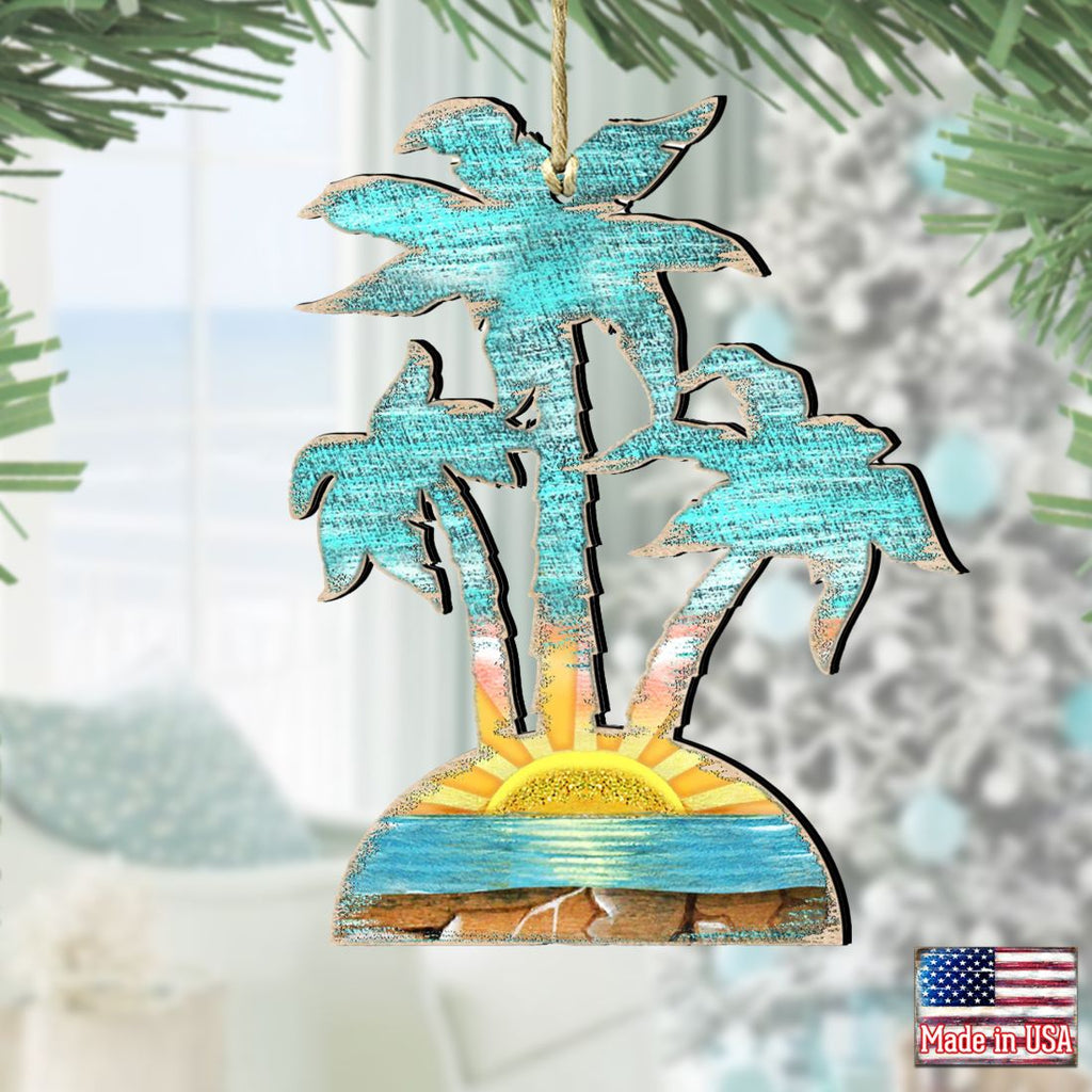 Rustic Palm Trees Wooden Ornaments by G. DeBrekht - Coastal Holiday Decor - 8198415