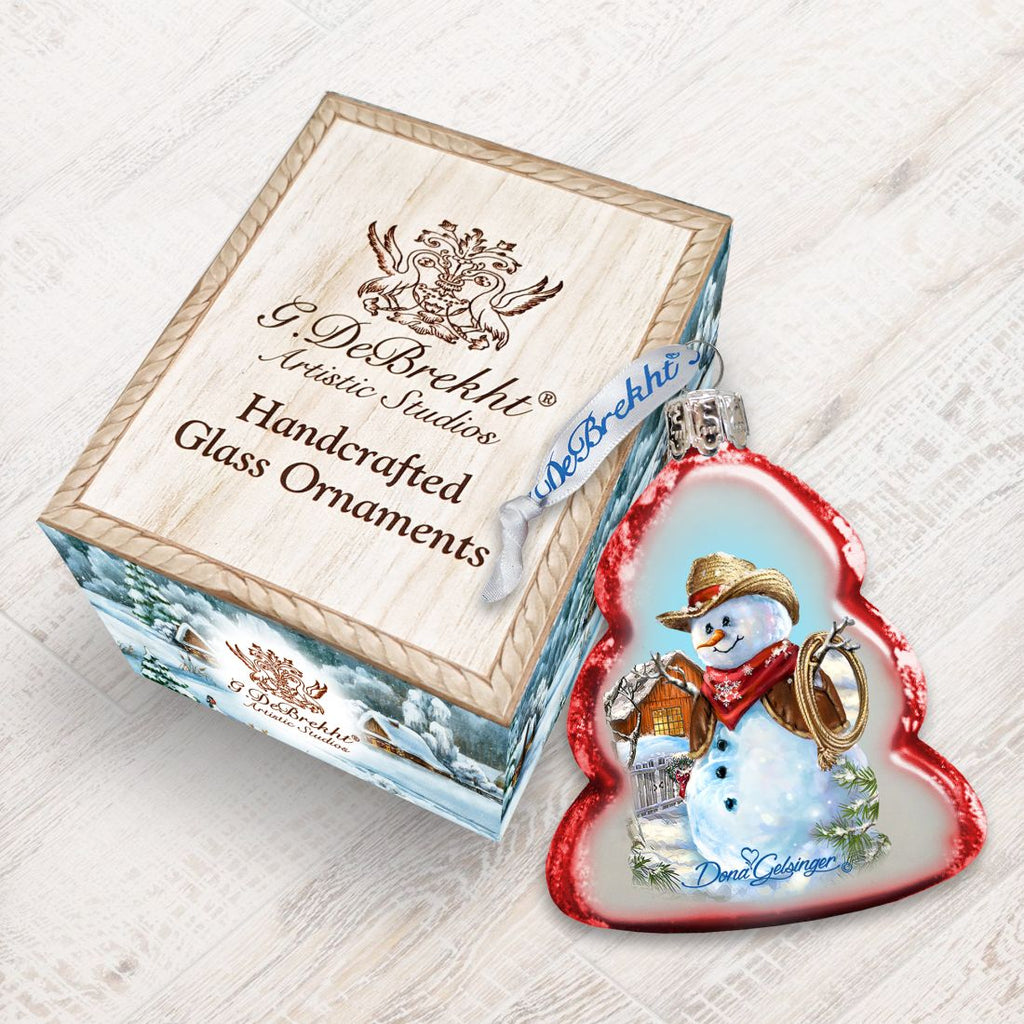 Cowboy Snowman Mercury Glass Ornament by D. Gelsinger - Christmas Santa Snowman Decor - 778101-1541