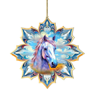 White Horse Snowflake Large Wooden Ornament by G. Debrekht - Nature Wildlife Decor - 8688433M