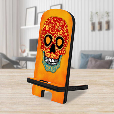 The Skull Cell Phone Stand Halloween Decor Wood Mobile Tablet Holder Charging Station Organizer - 892031