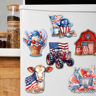 American Farmhouse Decorative Eco Wood Magnets Set of 6 by G. Debrekht - Patriotic Decor - 8090001G-S6