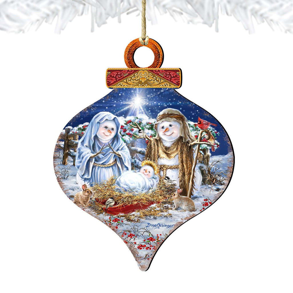 Snow Family Nativity Wooden Ornaments by Gelsinger - Christmas Santa Snowman Decor - 8031153-DG