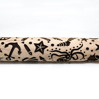 One-of-a-Kind Rolling Pin Marine Design with Wood Handles Solid Wood and Hand-Carved 13,5x2x2 by GDeBrekht - Unique Handcrafted