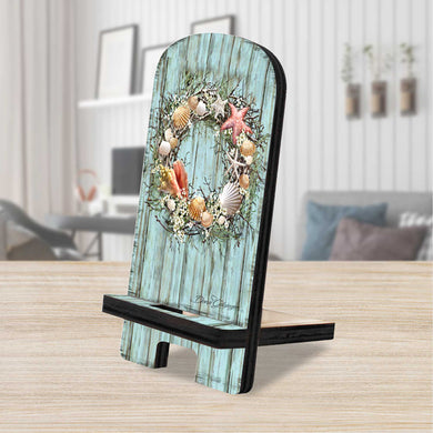 Shells Coastal Wreath Cell Phone Stand Wood Mobile Tablet Holder Charging Station Organizer - 892099-DG