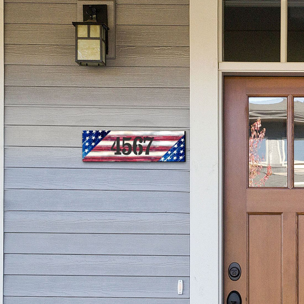 American Flag Wooden Personalized House Number Sign - American Patriotic Decor - Address Sign - MA85099-2