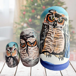 Owl 3-piece Russian Matreshka Nested Doll Dolls Wildlife