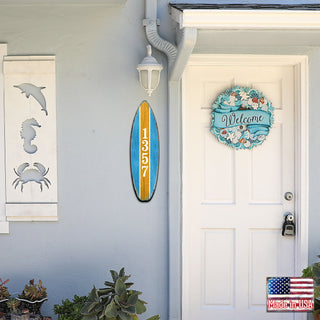 Surfboard Sports Car Coastal Personalized House Number Sign by G. Debrekht - Coastal Sea-Life Decor - Handcrafted Wooden Handcrafted Wooden Handcrafted Wooden Address Sign - MA985223