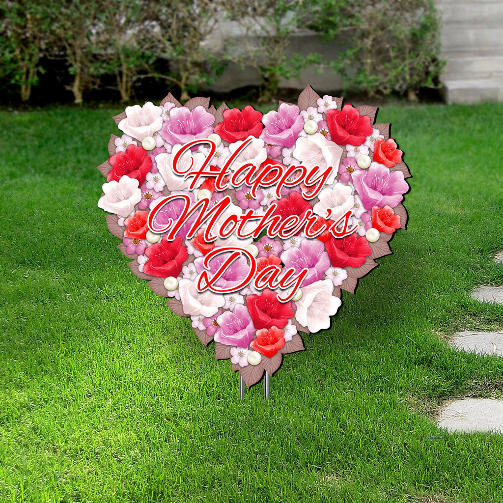 Happy Mothers Day Flower Heart Holiday Outdoor Decor Garden Stake by G. DeBrekht - Love Family Kids Decor - 8185308-2M