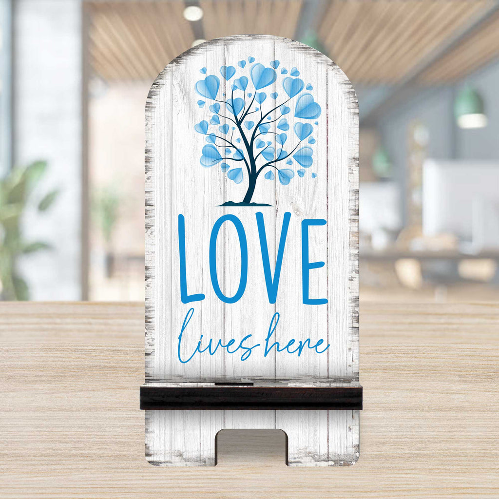 Love Lives Here Cell Phone Stand Family Decor Wood Mobile Tablet Holder Charging Station Organizer - 892062