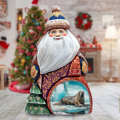 Sea Lion Santa Hand-Painted WOODCARVED Masterpiece Figurine by G. DeBrekht - Christmas Decor - 8206026