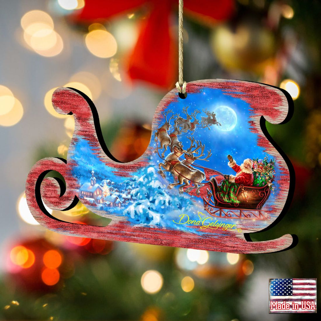 Santa Magical Flight Wooden Ornaments by Gelsinger - Christmas Santa Snowman Decor - 8161020-1314